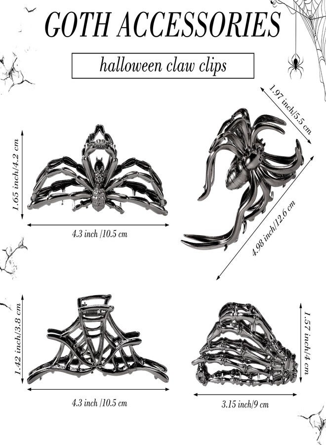 Obeoby 4 Pcs Metal Hair Clips for Women, Large Hair Claw Clips for Thick Long Hair Styling with Spider Webs Skeleton Decor, Goth Accessories Hair Accessories Birthday Valentines Day Gifts (Black) - Image 2